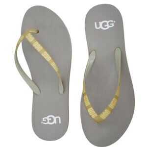 UGG Women's Gray and Yellow Sandals Flip Flops for Beach or Summer Size 10
